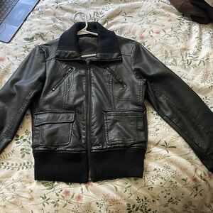 Black leather jacket.